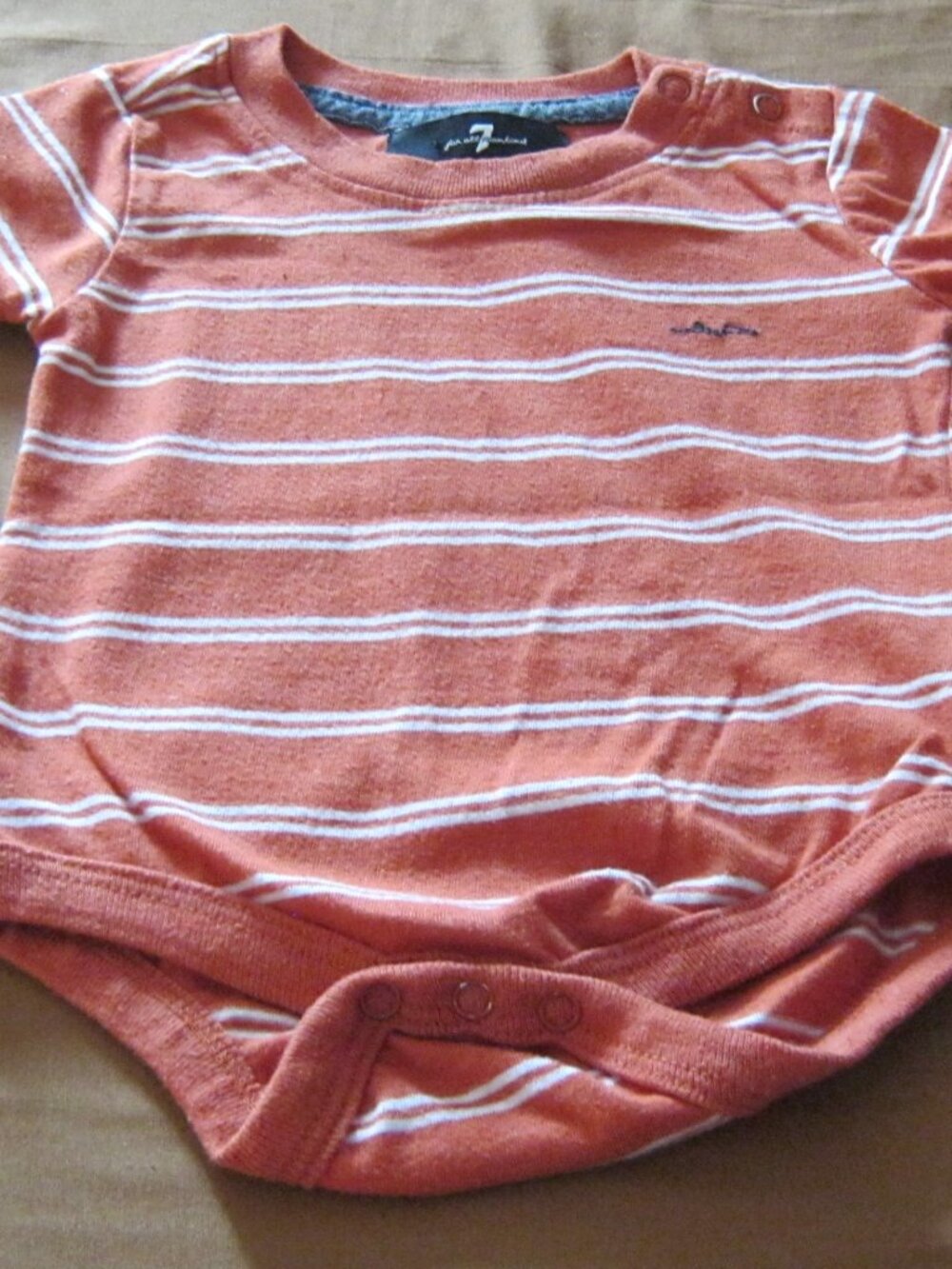 ⭐️ 7 For All Mankind Infant Burnt Orange and White Stripped One Piece 3-6 month